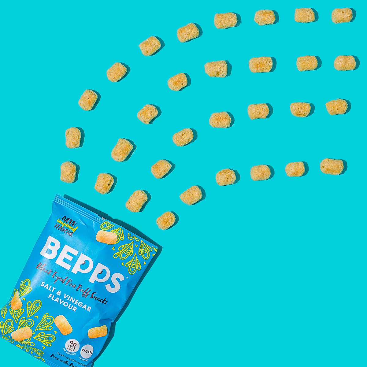 Colourful content creation for Bepps vegan snacks. Styled product and lifestyle photography by Marianne Taylor.