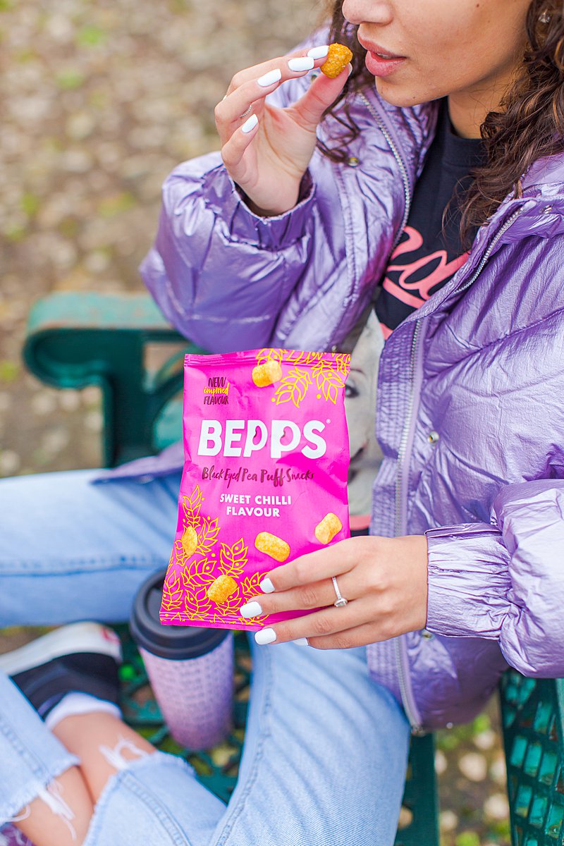 Colourful content creation for Bepps vegan snacks. Styled product stills and lifestyle photography by Marianne Taylor.