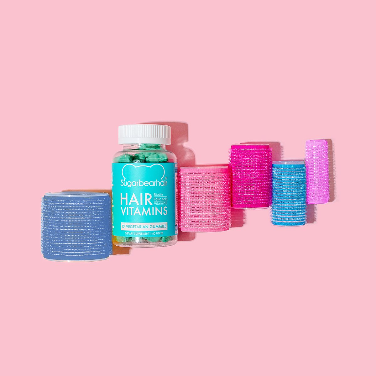 Colourful content creation for SugarBearHair vitamin supplements. Styled product stills photography by Marianne Taylor.