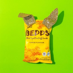 Colourful content creation for Bepps vegan snacks. Styled product stills and lifestyle photography by Marianne Taylor.