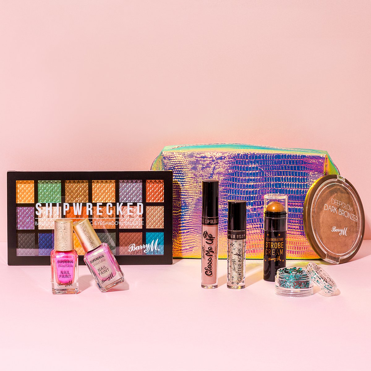Fun colourful beauty product content creation for Barry M cosmetics. Styled makeup product stills photography by Marianne Taylor.