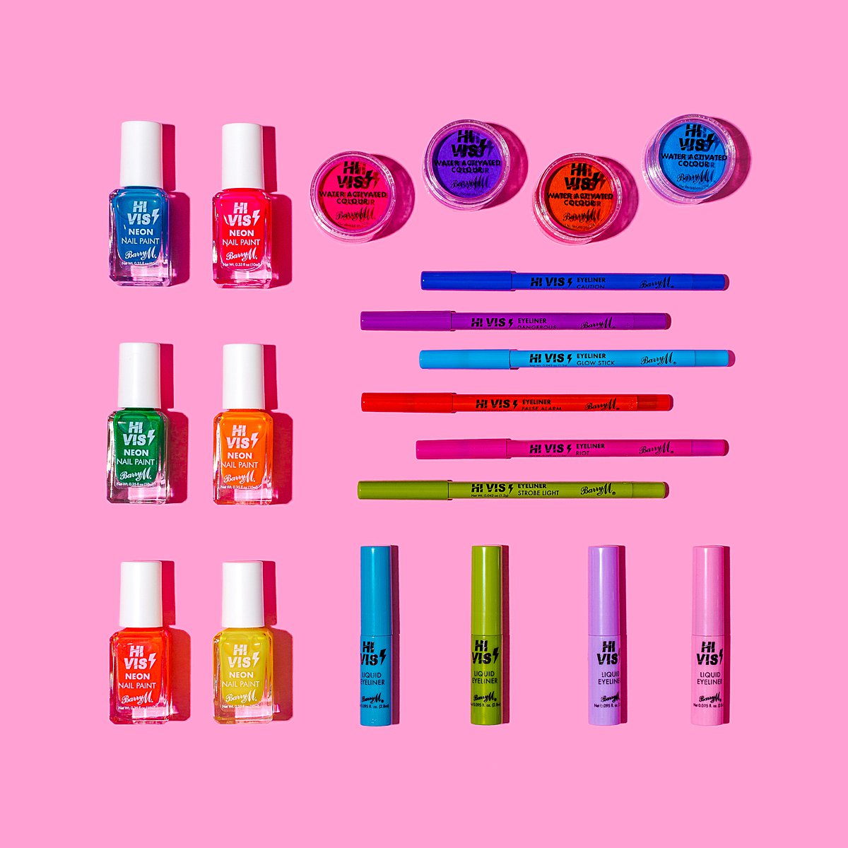 Colour-filled beauty product content creation for Barry M cosmetics. Styled makeup product stills photography by Marianne Taylor.