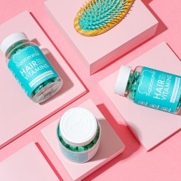 Colour-filled beauty product content creation for Sugarbearhair vitamins. Styled health product stills photography by Marianne Taylor.