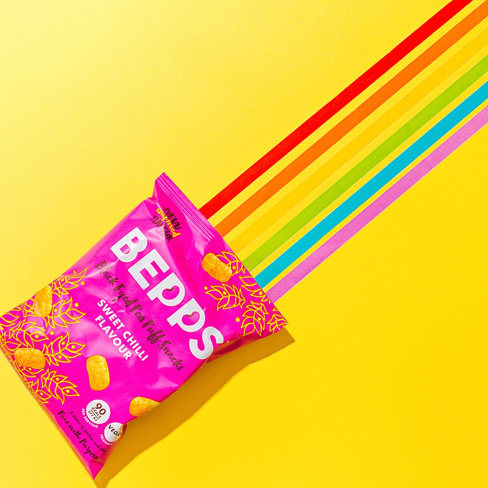 Colour-filled health product content creation for Bepps Snacks. Styled vegan snacks stills photography by Marianne Taylor._0001