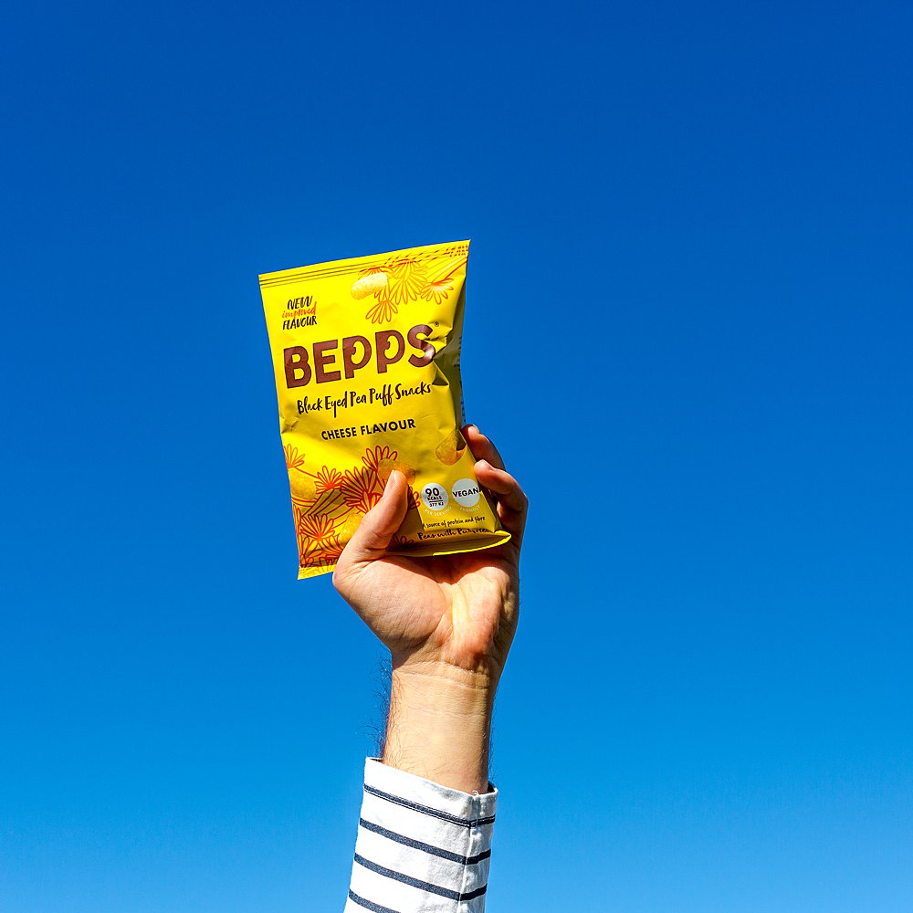 Colour-filled health product content creation for Bepps Snacks. Styled vegan snacks stills photography by Marianne Taylor.