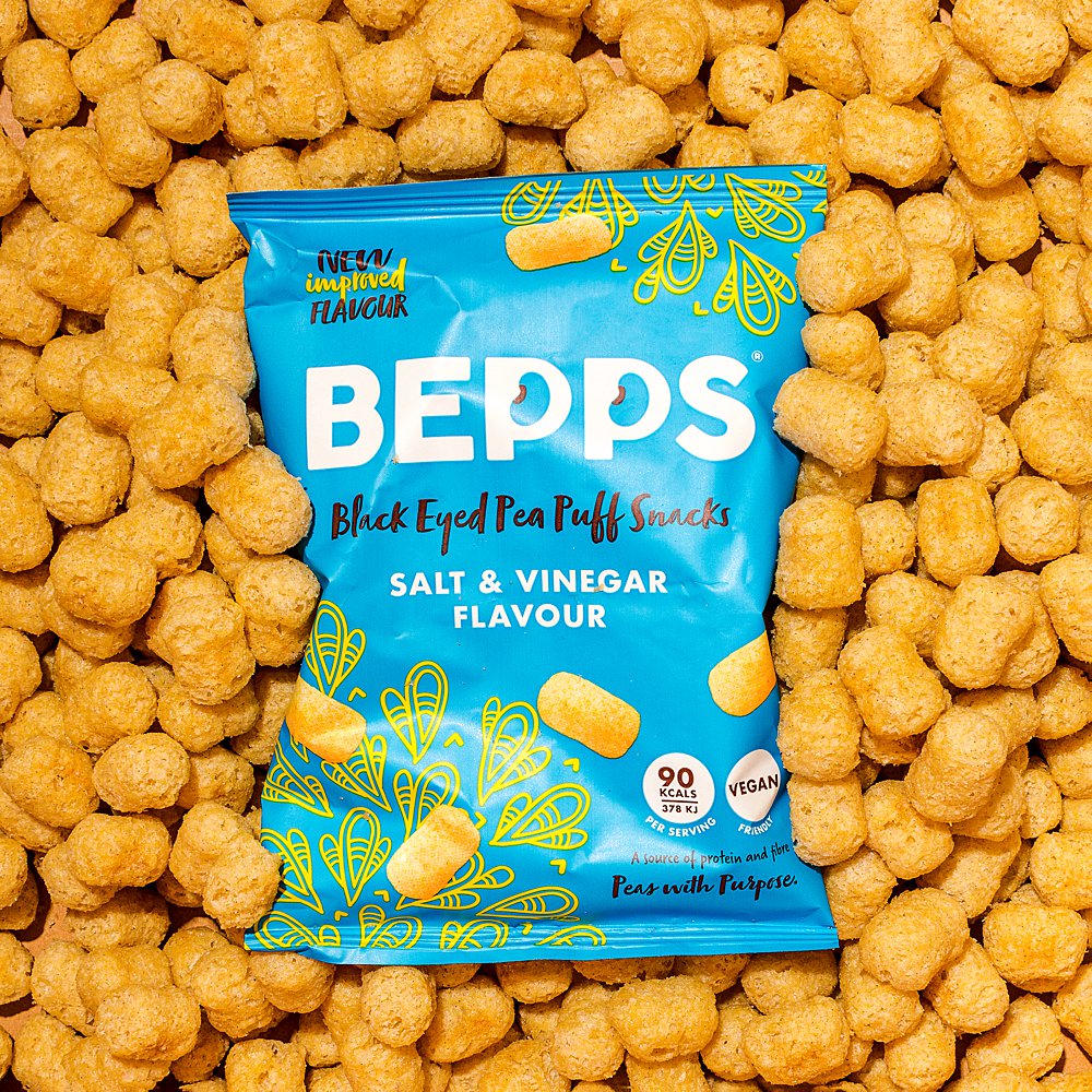 Colour-filled health product content creation for Bepps Snacks. Styled vegan snacks stills photography by Marianne Taylor.