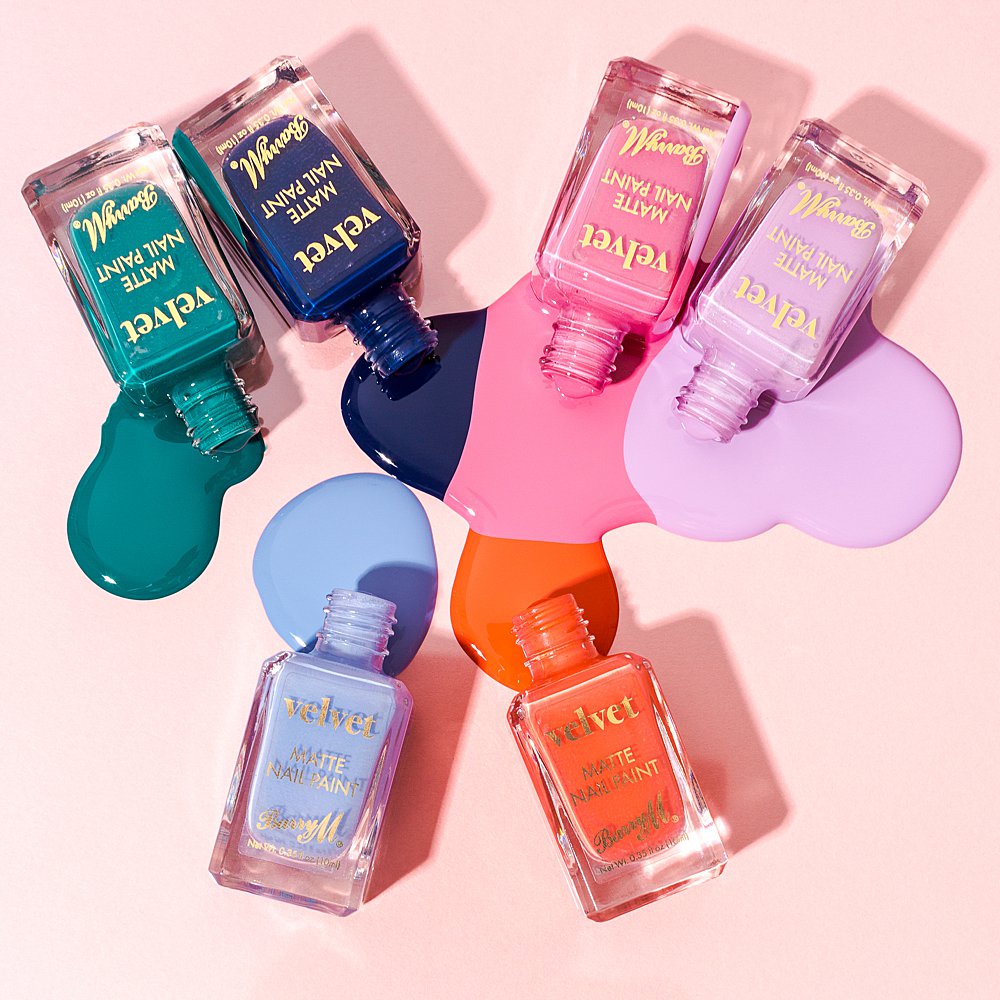 Beauty stills content creation for Barry M cosmetics bursting with colour. Styled makeup and cosmetics product stills photography by Marianne Taylor.