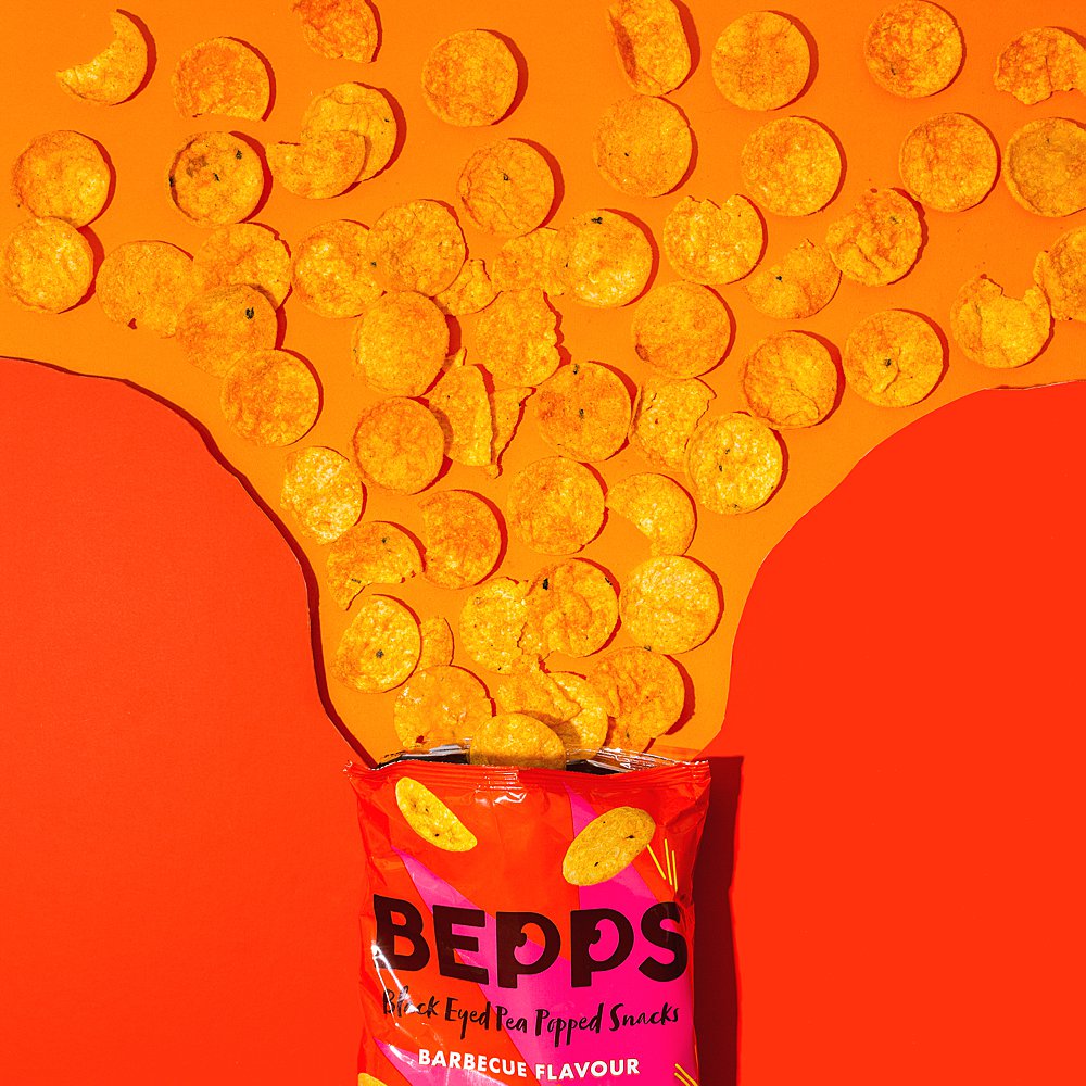 Colourful health product content creation for Bepps Snacks. Colour-filled styled vegan snacks stills photography by Marianne Taylor.
