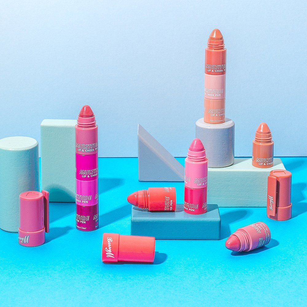 Beauty stills content creation for Barry M cosmetics with lots of colour. Styled makeup and cosmetics product stills photography by Marianne Taylor.