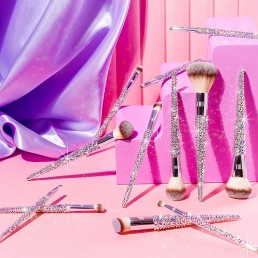 Beauty product content creation for Blinged Brushes bursting with colour. Styled makeup and cosmetics product stills photography by Marianne Taylor.