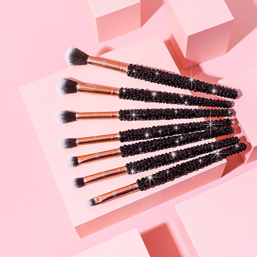 Beauty product content creation for Blinged Brushes bursting with colour. Styled makeup and cosmetics product stills photography by Marianne Taylor.