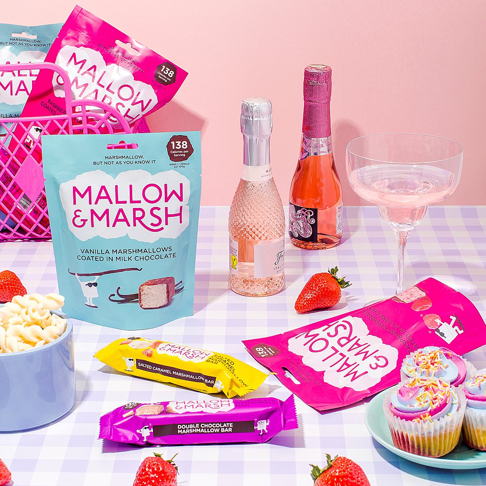 Colourful content creation for Mallow and Marsh snacks. Styled product and food photography by Marianne Taylor.