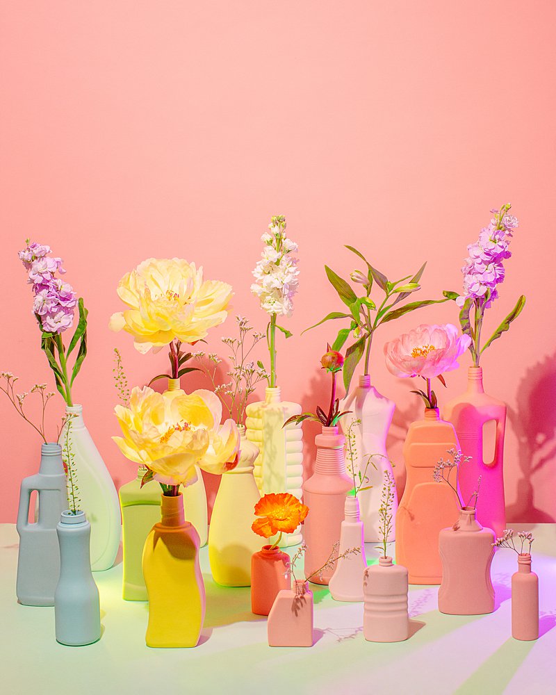 Colourful content creation for Foekje Fleur ceramic vases. Styled product photography by Marianne Taylor.