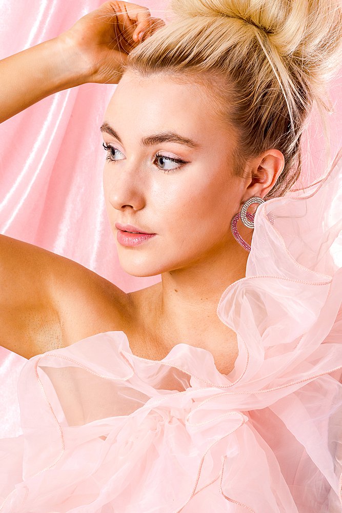 Pink creative beauty shoot with bubbles. Styled editorial photography by Marianne Taylor.