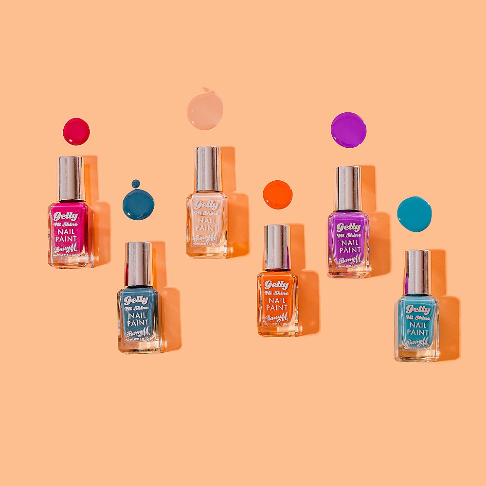 Colourful content creation for Barry M cosmetics. Styled beauty product stills photography by Marianne Taylor.