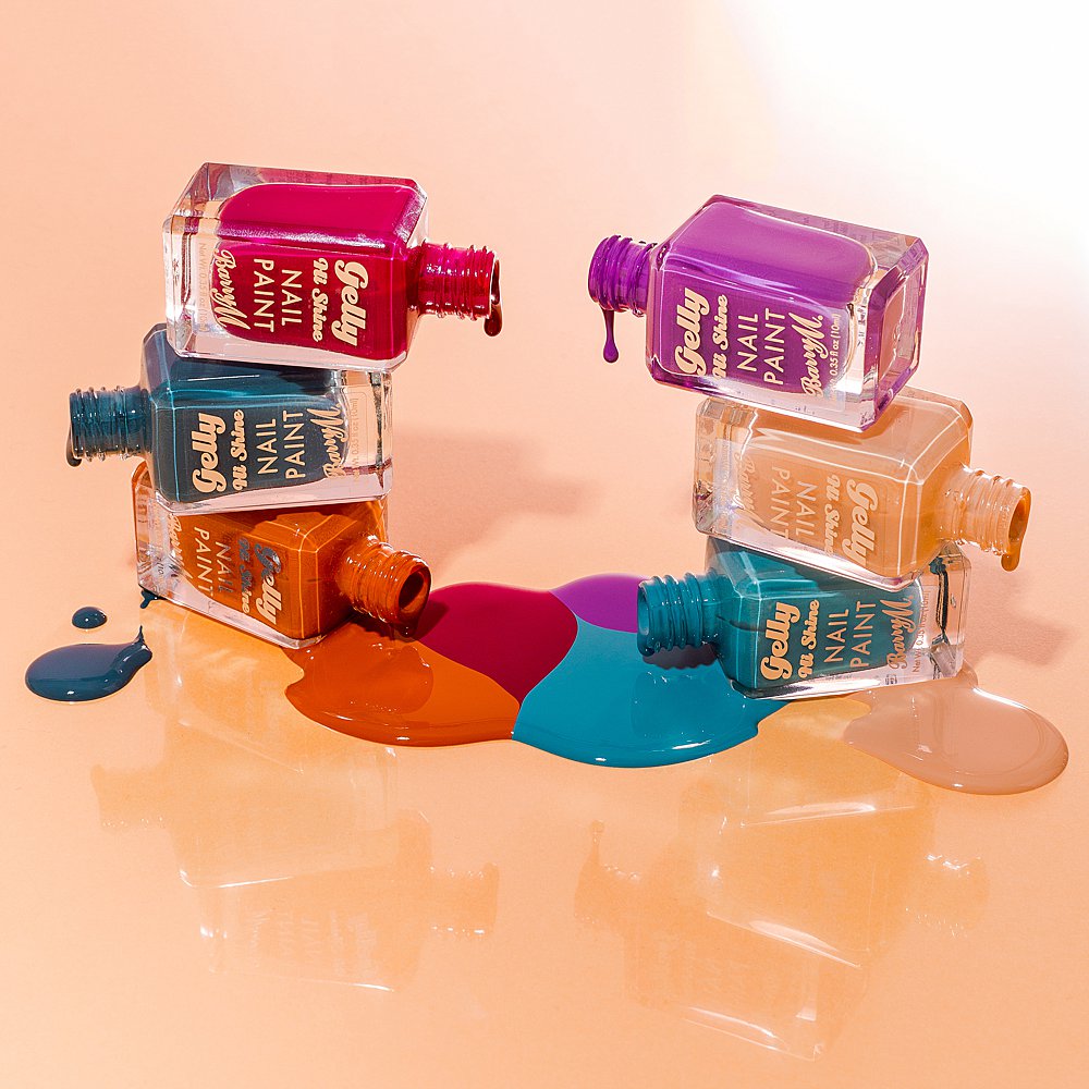 Colourful content creation for Barry M cosmetics. Styled beauty product stills photography by Marianne Taylor.