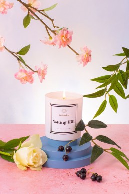 Colourful pretty content creation for Rare Lumiere candles. Styled beauty product stills photography by Marianne Taylor.