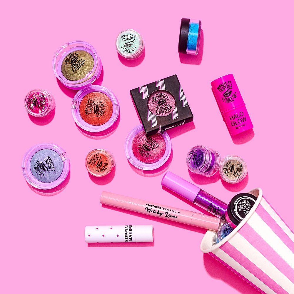 Brightly coloured beauty product content creation for Medusa's Make-up. Styled product stills photography by Marianne Taylor.