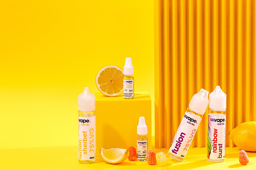 Content creation for 88vape with bright colours. Styled product stills photography by Marianne Taylor.