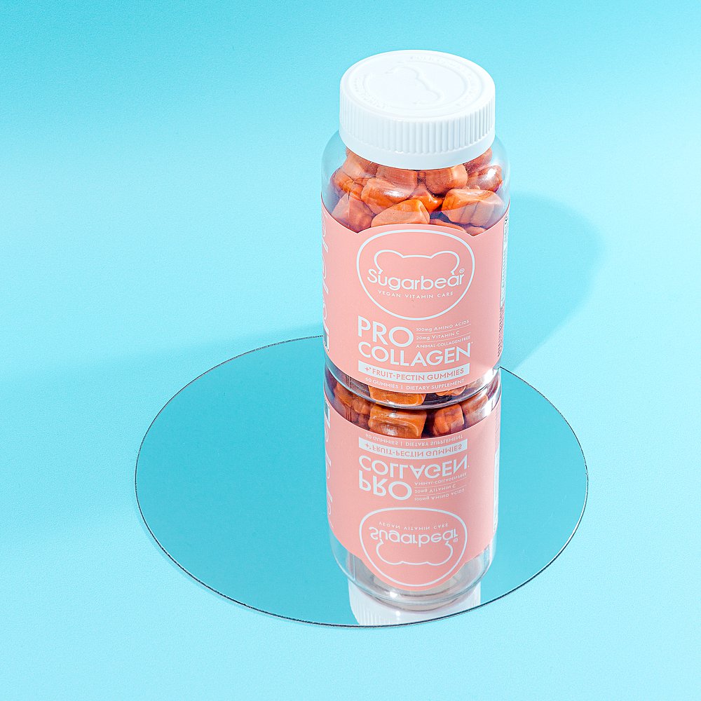 Pastel coloured beauty product content creation for Sugarbearhair vitamins. Styled health product stills photography by Marianne Taylor.