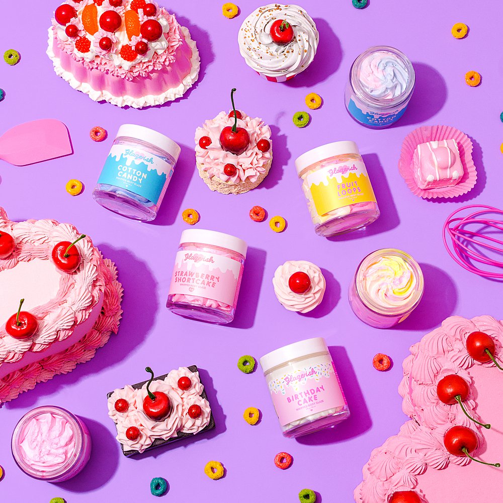 Brightly coloured beauty product content creation for Glaze-ish. Styled product stills photography by HIYA MARIANNE.