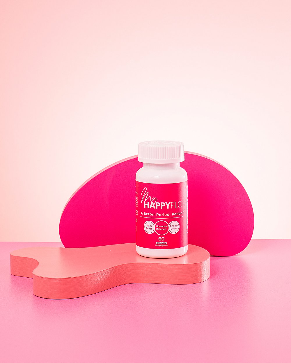 Colourful fun stills content creation for My Happy Flo period vitamins. Styled womens health product stills photography by HIYA MARIANNE.