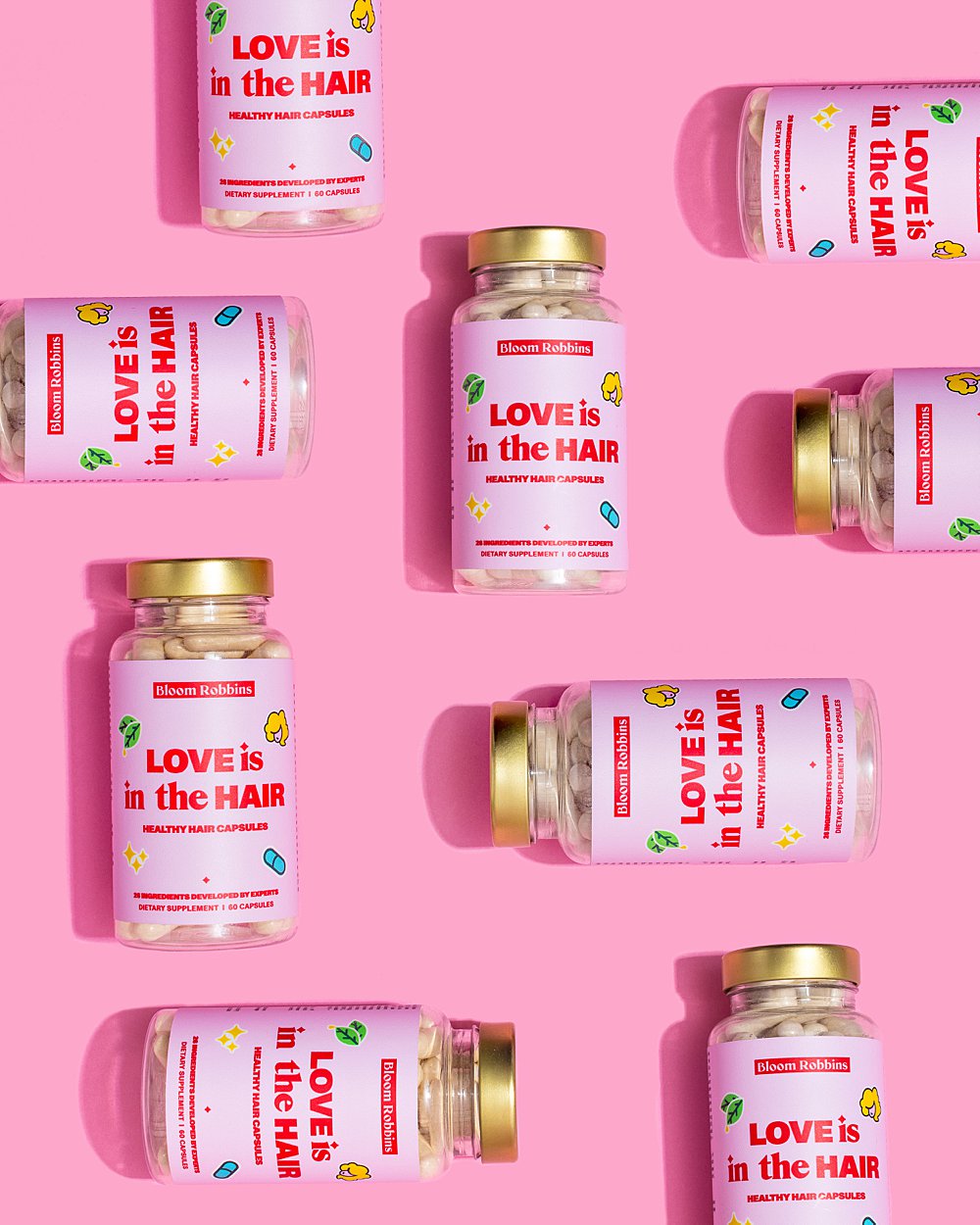 Colourful stills content creation for Bloom Robbins vitamins. Styled health product stills photography by HIYA MARIANNE.