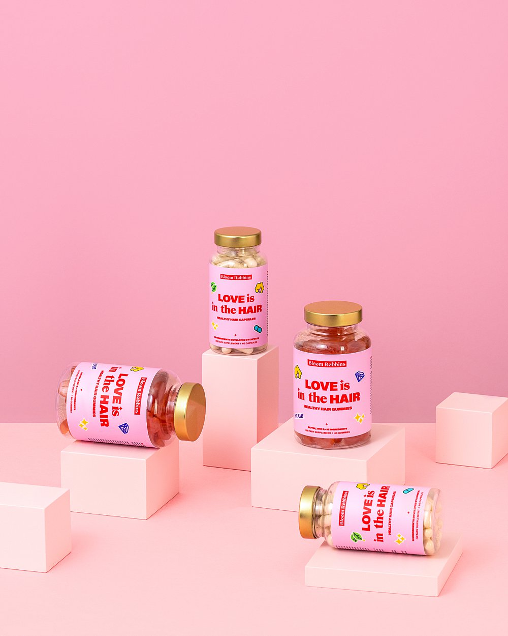 Colourful stills content creation for Bloom Robbins vitamins. Styled health product stills photography by HIYA MARIANNE.