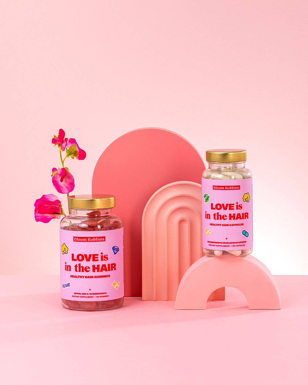 Colourful stills content creation for Bloom Robbins vitamins. Styled health product stills photography by HIYA MARIANNE.