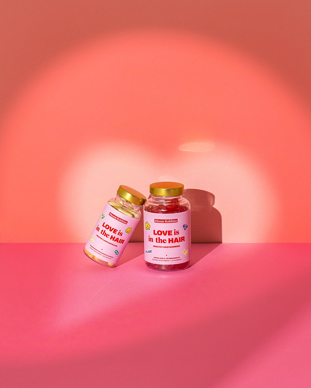 Colourful stills content creation for Bloom Robbins vitamins. Styled health product stills photography by HIYA MARIANNE.