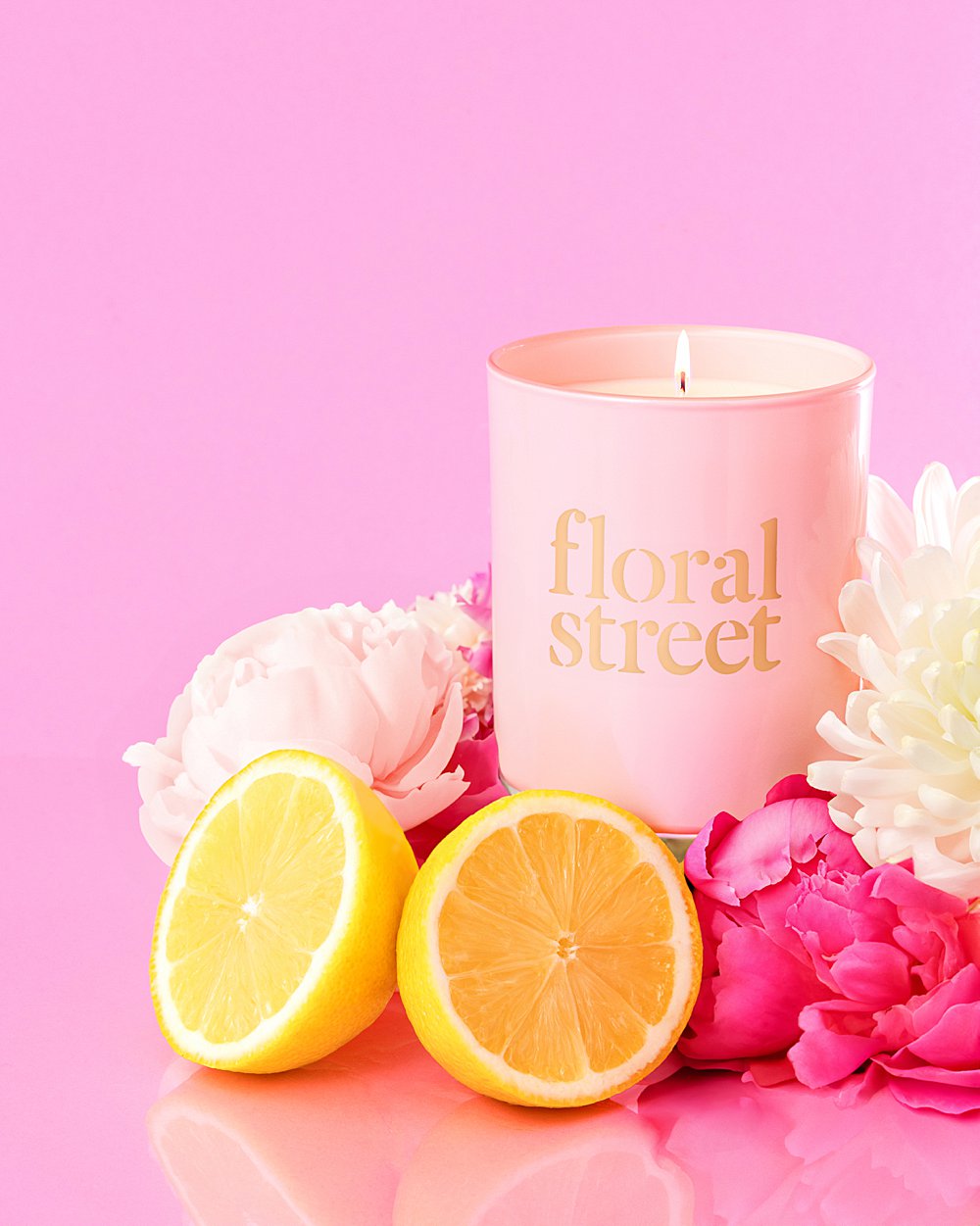 Colourful product photography with Floral Street Wonderland Peony. Styled still life photography with flowers by HIYA MARIANNE.