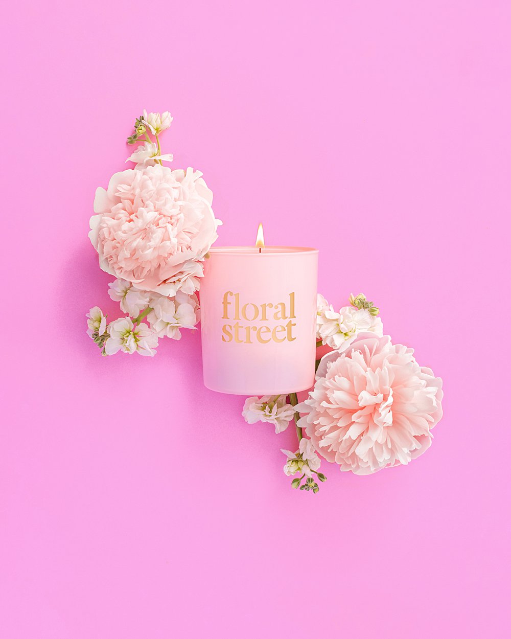 Colourful product photography with Floral Street Wonderland Peony. Styled still life photography with flowers by HIYA MARIANNE.