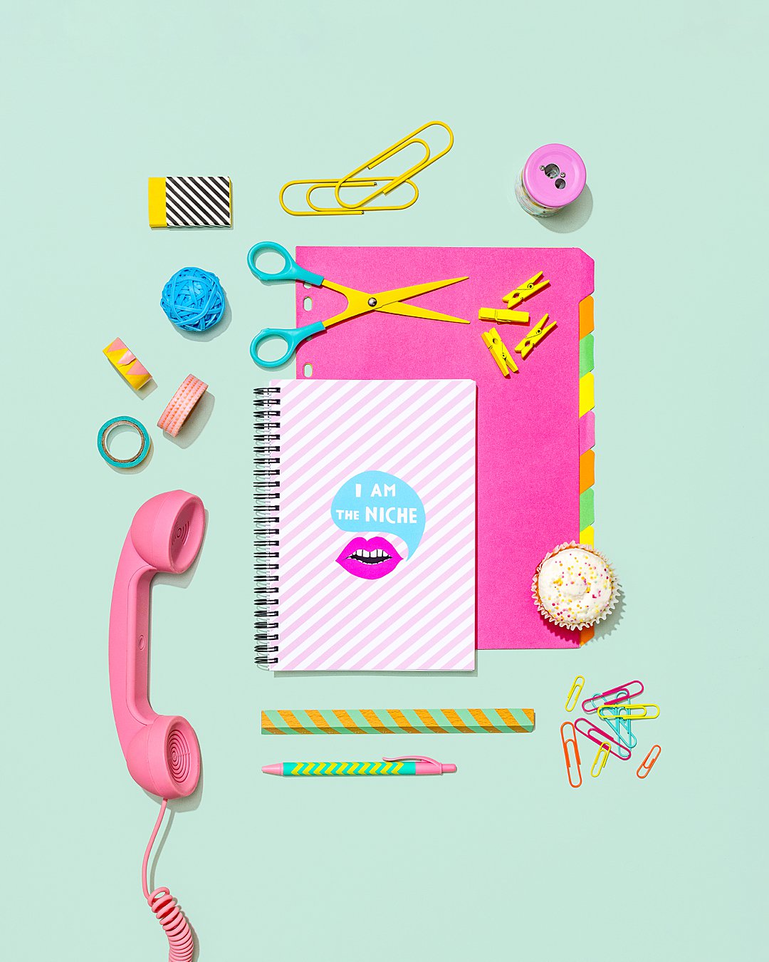 Colourful product photography for HIYA CREATIVE stationery accessories. Styled still life photography by HIYA MARIANNE.