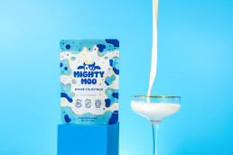 Colourful content creation for Mighty Moo. Styled supplement and vitamin product still life photography by HIYA MARIANNE photo production studio.