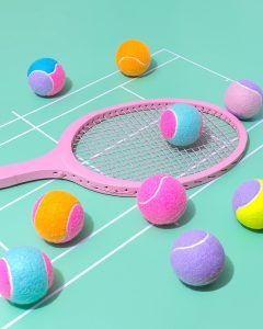 Tennis or badminton? Colourful collaboration of court photography backgrounds for CBL Backdrops. Styled product still life photography by HIYA MARIANNE photo production studio.