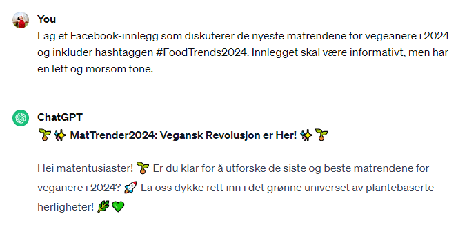 eksempel på chatgpt forespørsel
