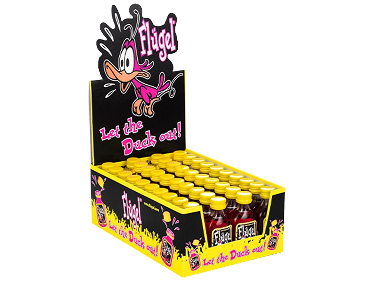 Flügel Mini Doos met 40 roze shotflesjes van 2 cl