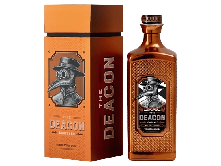 The Deacon Scotch whisky fles met koperen design en ornate patroon