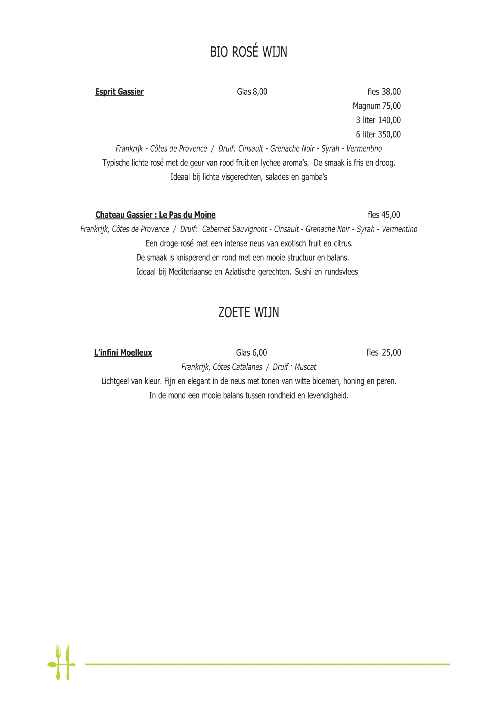 Hole 10 - Food & Drinks - Wijnkaart