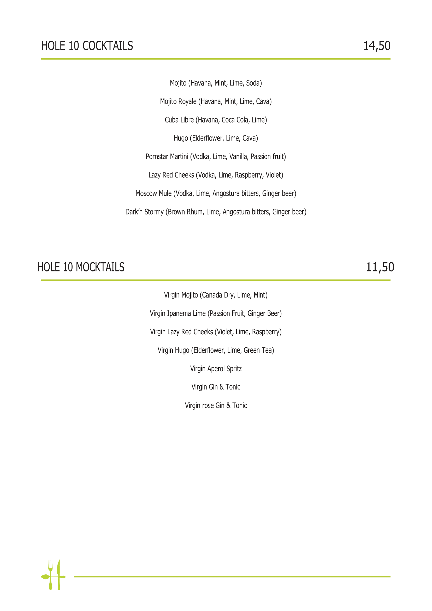 Hole 10 - Food & Drinks - Cocktails