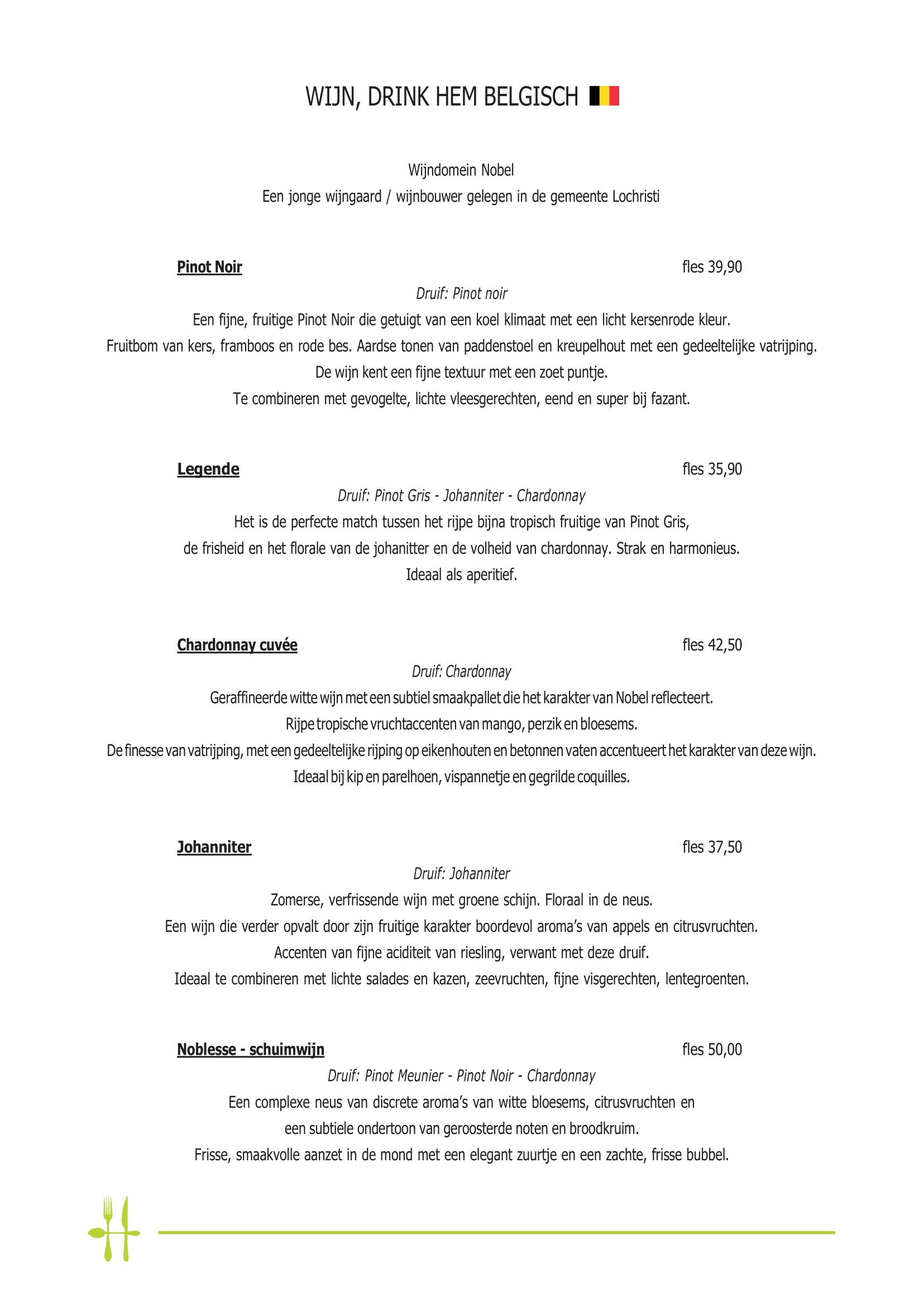 Hole 10 - Food & Drinks - Wijnkaart