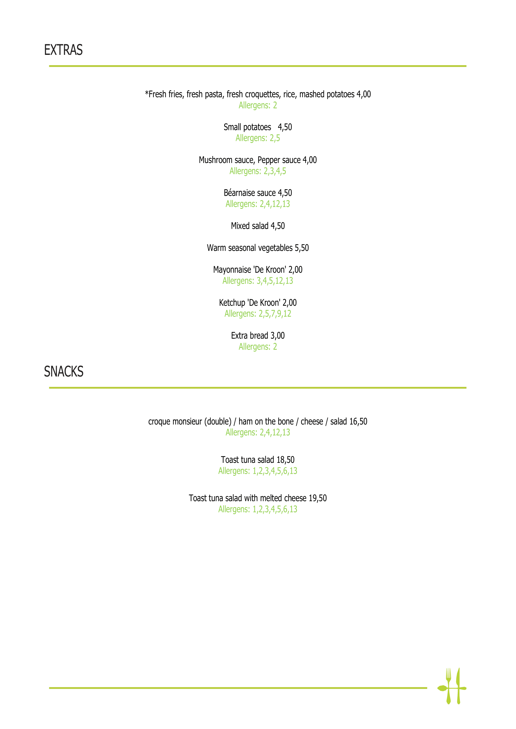 Hole 10 - Food & Drinks -  Menukaart EN
