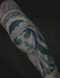 black & grey day of the dead girl head tattoo