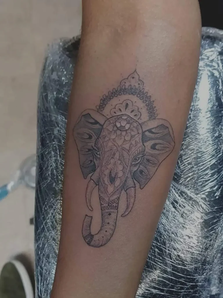 fine line single needle elephant tattoo