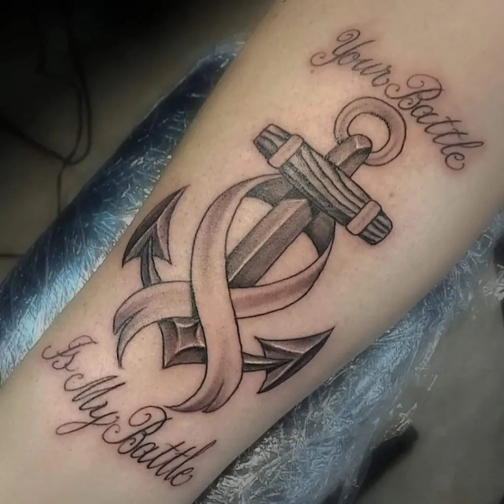 Script & lettering tattoo met anker