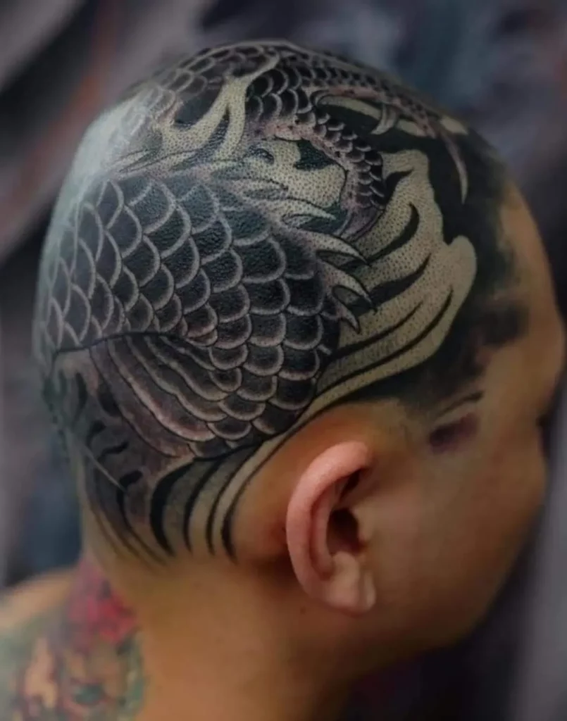 japanse tattoo draken tattoo on a head 