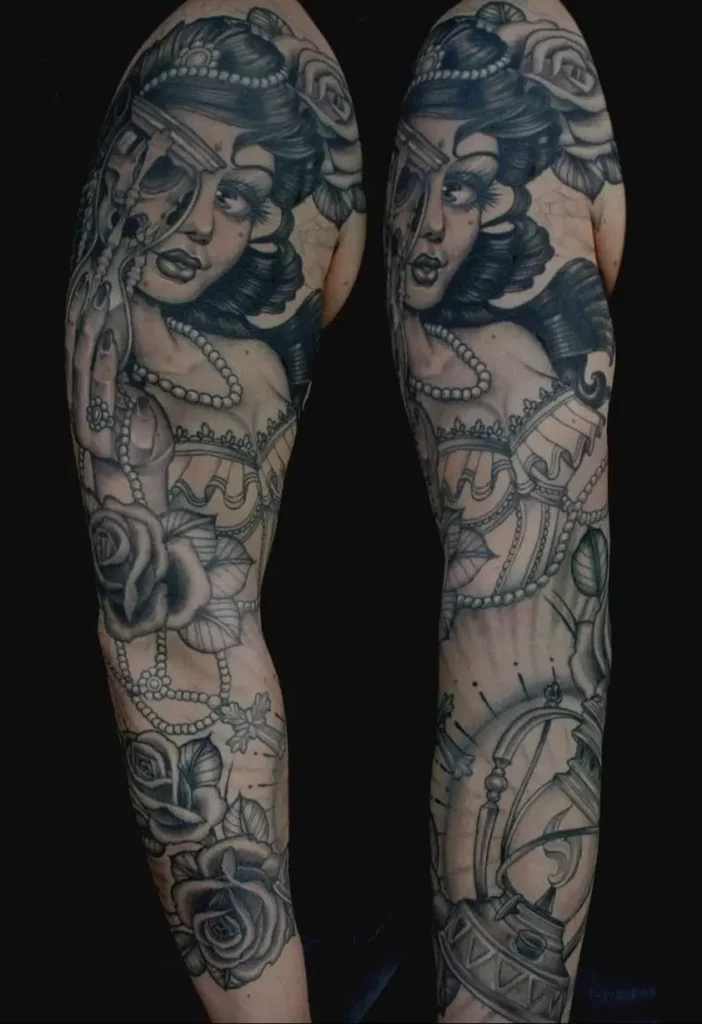 Black and grey tattoo neo traditioneel tattoo sleeve