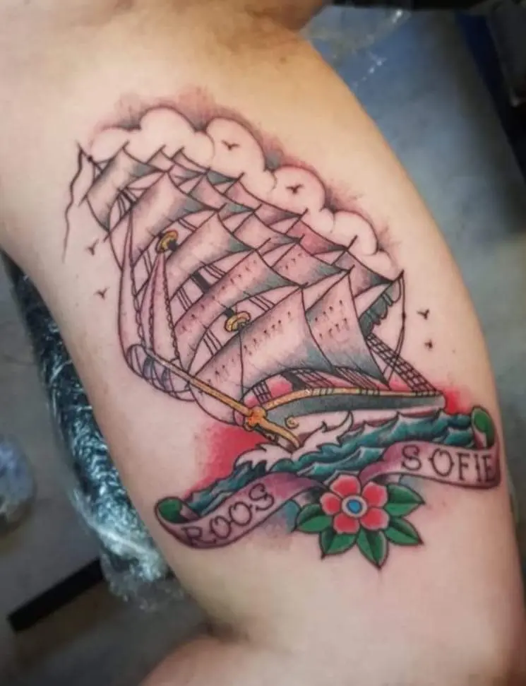 old skool sailboat tattoo