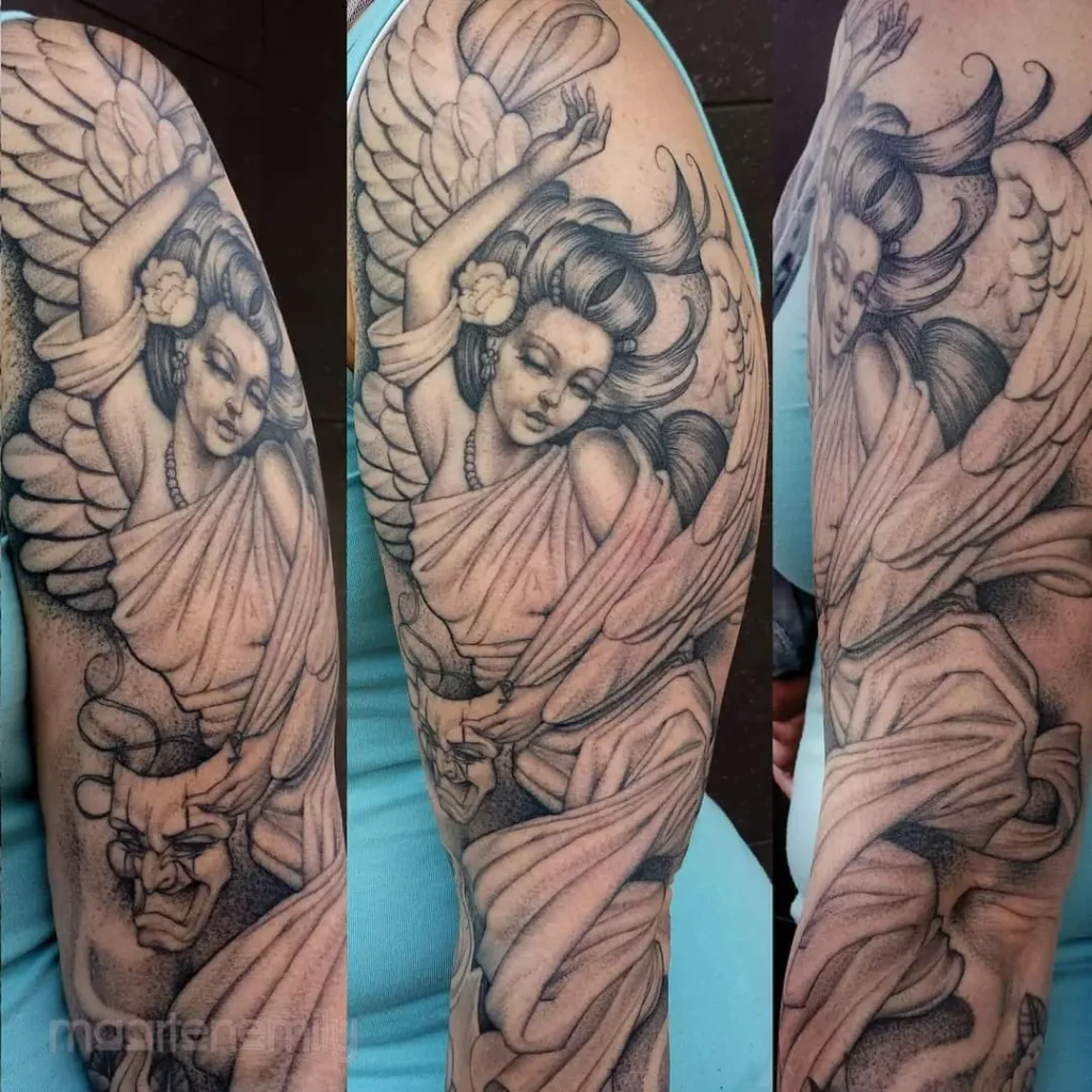 single needle angel of engel tattoo