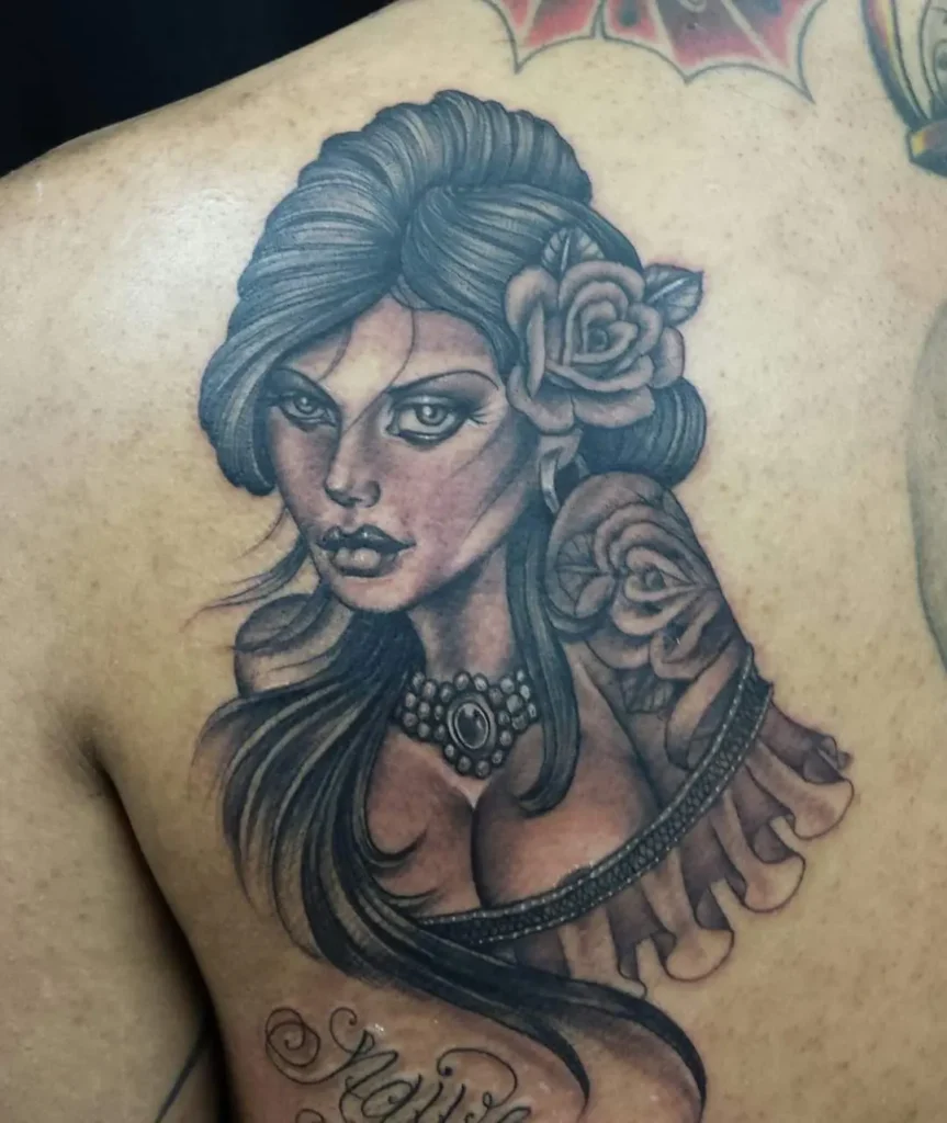 lady head tattoo black and grey tattoo